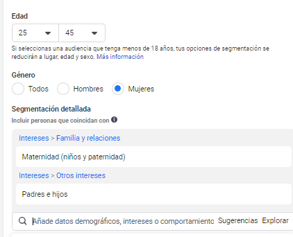 Segmentación por edad, género e intereses en la configuración de un público publicitario