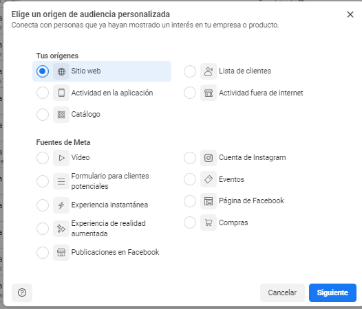 Configuración de un público personalizado en el Administrador de anuncios